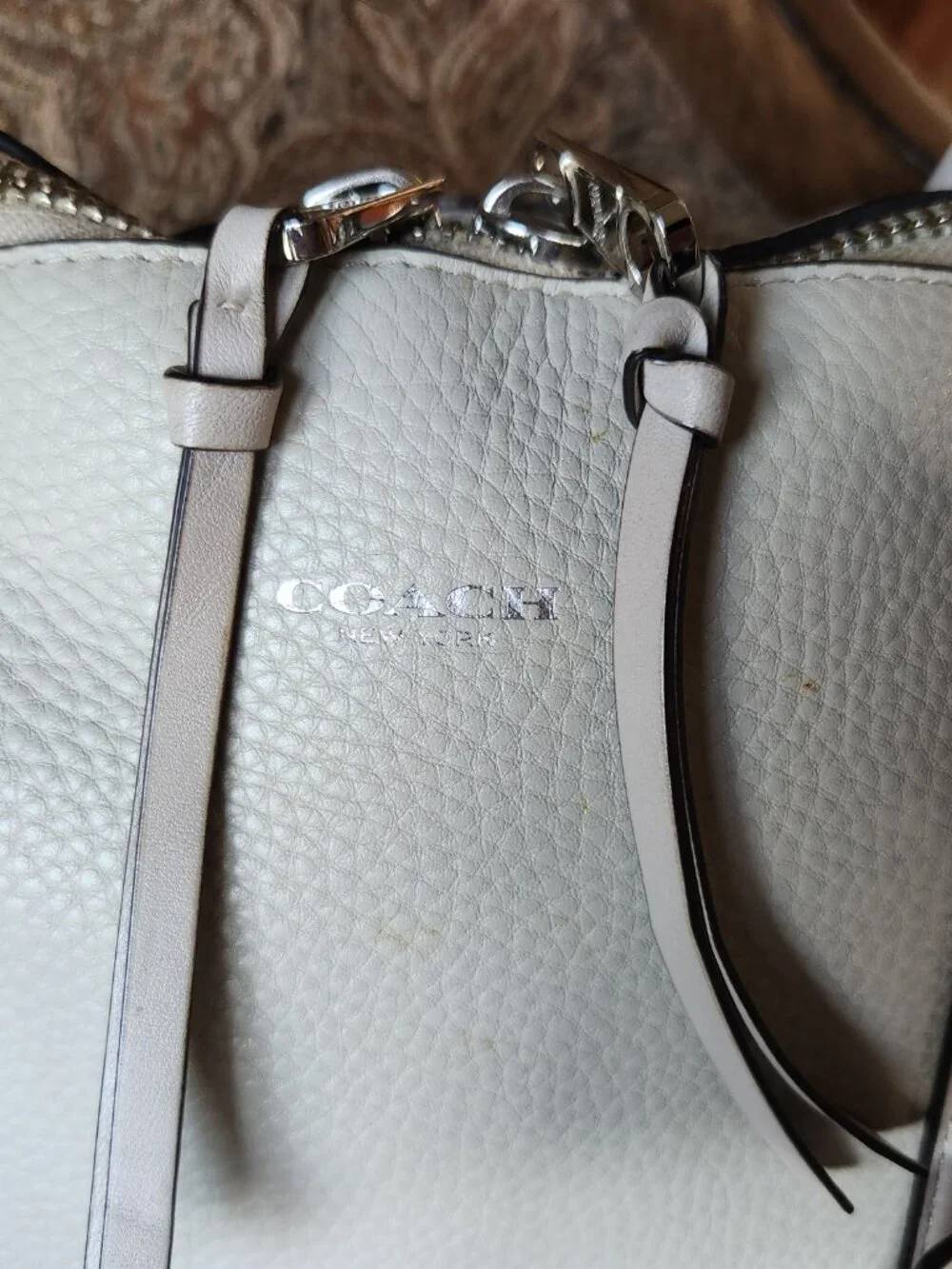 Coach pebble leather large Bleecker Preston satchel Beige Buffalo no strap
